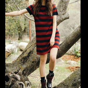 JENNI KAYNE Cashmere Blend Easy T-Shirt Dress in Red & Navy Stripe Sz XS Luxury